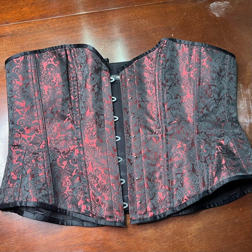 Corset Story Red and Black Brocade waist training Corset